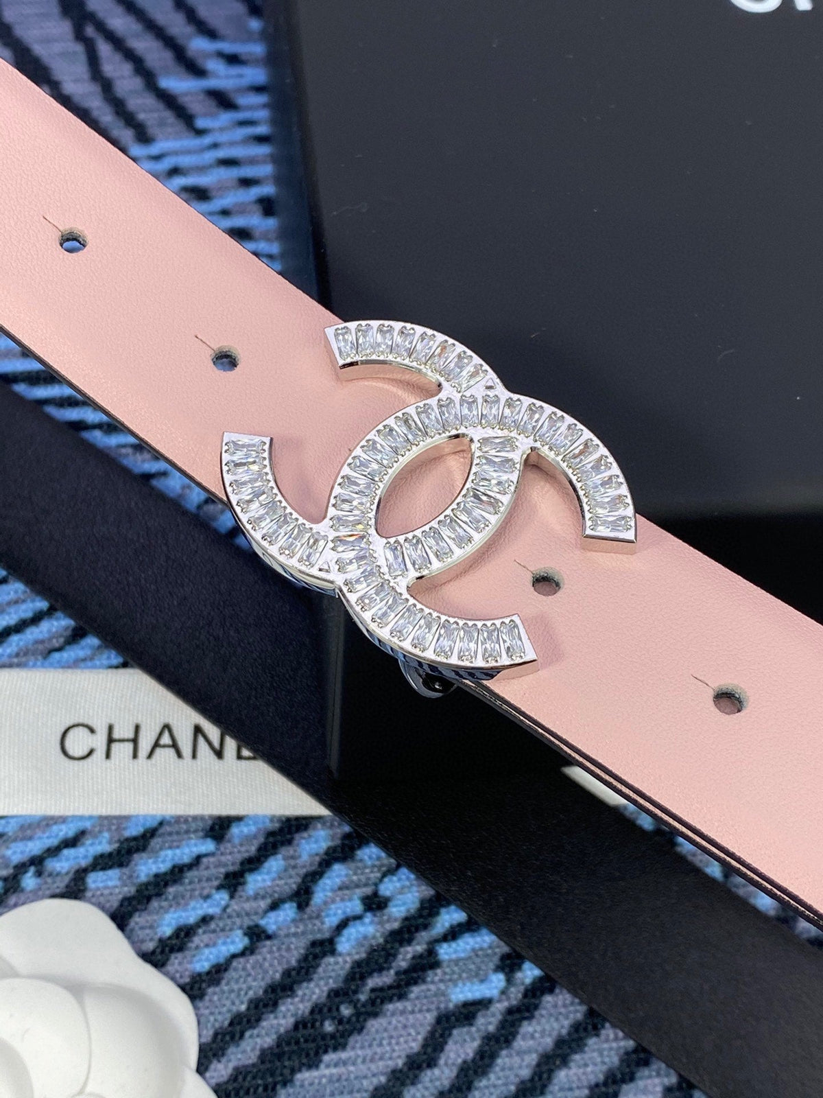 CHANEL 25S BELT 30 MM IN LIGHT PINK CALFSKIN WITH SILVER HARDWARE 615095